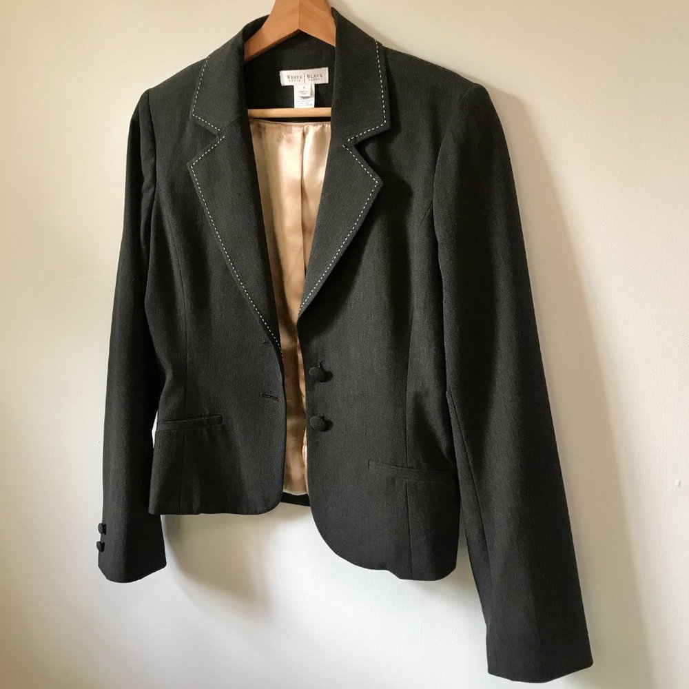 WHBM Grey Blazer Suit Jacket White Stitching, Size 8 - Picture 3 of 16